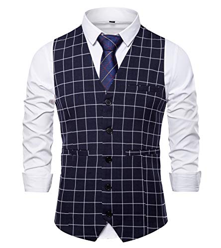 AYG Herren Anzug Weste Slim Fit Anzugweste V- Ausschnitt Tweed Weste Business Hochzeit von AYG