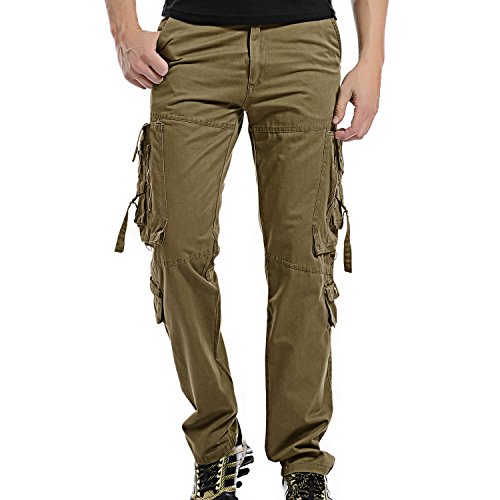 AYG Herren Cargo Hose Arbeit Hose Cargo Combat Baumwolle # 018 Gr. Größe 42-44, Khaki#018 von AYG