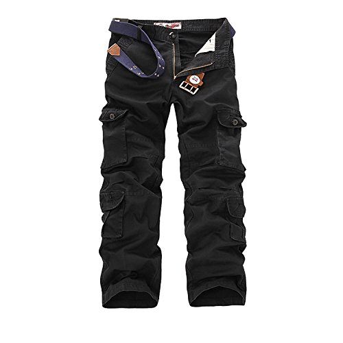 AYG Herren Cargo Hose Baumwolle Militär Hose Wandern Cargo Pants (Schwarz(Black Nr.25), W46/L33(46" Taille/33 Inseam)) von AYG