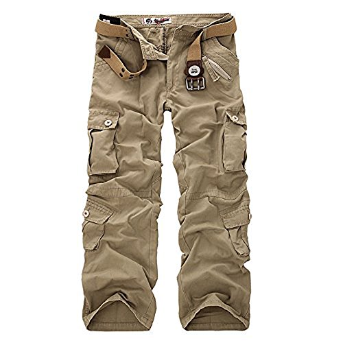 AYG Herren Cargo Hose Camouflage Freizeit Militär Hose(Light Khaki,33) von AYG