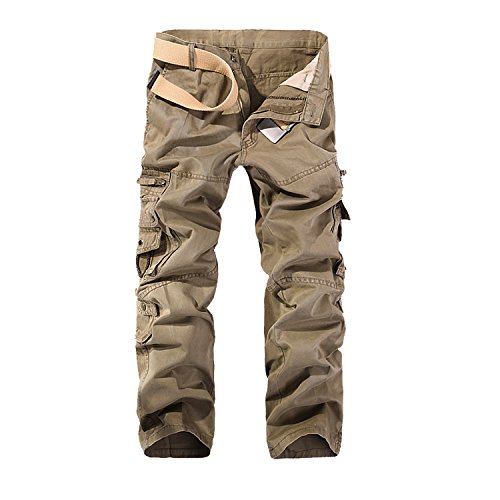 AYG Herren Cargo Hose Freizeit Baumwolle Trousers(Khaki,29) von AYG