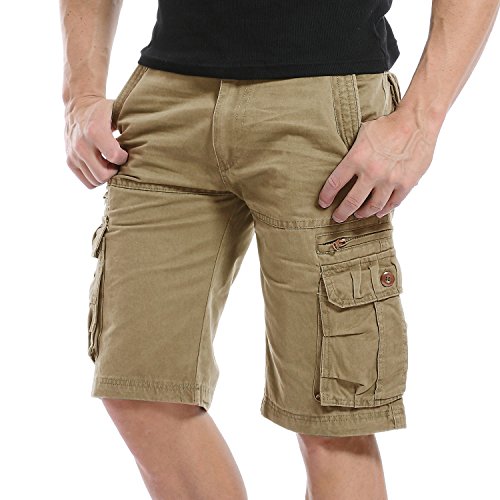 AYG Herren Kurze Hose Cargo kurzs Bermudas Schwarz kurzs Baumwolle Militär 29-40 (W29(DE 43/XXS)/Taille:74cm, Khaki) von AYG