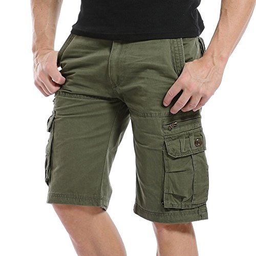 AYG Herren Kurze Hose Cargo kurzs Bermudas Schwarz kurzs Baumwolle Militär 29-40 (W32(DE 48/M)/Taille:81-84cm, grün(Army Grün)) von AYG