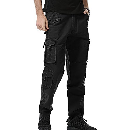 AYG Herren cargo arbeitshose camo kampfhose causual arbeitskleidung hosen taille schwarz # 089 40 taille x 33leg von AYG