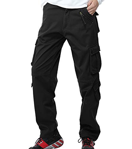 AYG Herren winter mit fleece-futter hose arbeitshose verdicken berufsbekleidung baumwolle schwarz # 022a1 33w / 32l von AYG