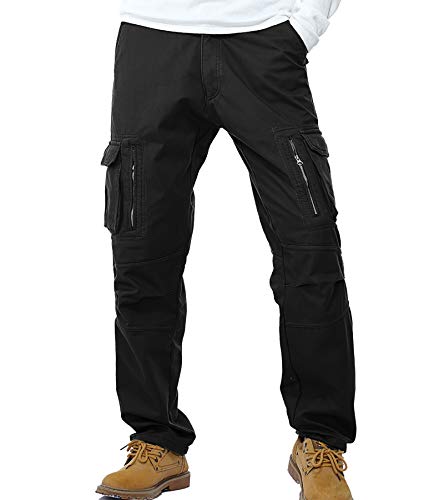 AYG Velour Hose Warm Herren Cargo Pants(black,34) von AYG