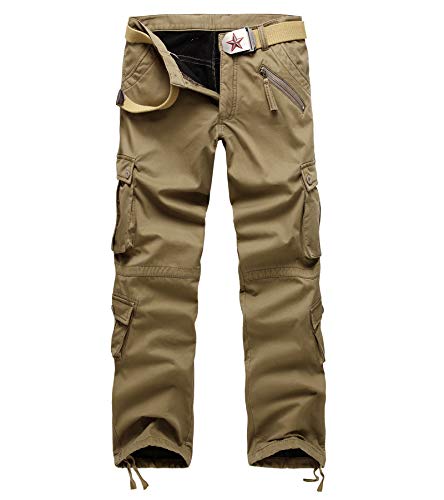 AYG Warme Cargohose für Herren, Polar-Fleece, verdickt, Cargohose, Camouflage-Hose, Khaki #022, 29W x 31L von AYG