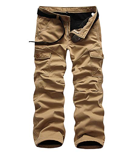 AYG Winter Velour Hose Warm Herren Cargo Pants(Khaki,33) von AYG
