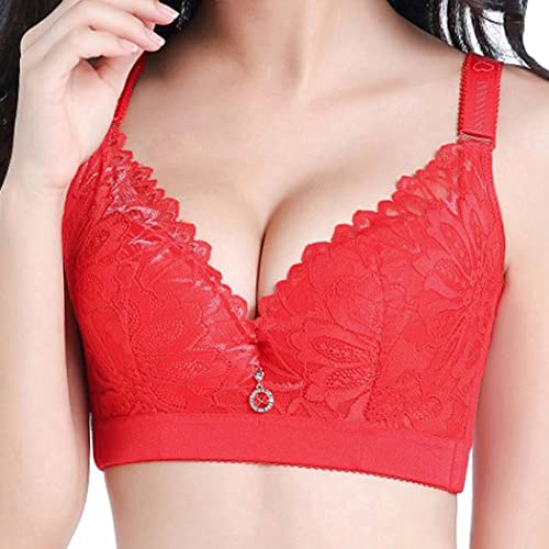 AYGCI Damen BH Minimizer ohne bügel große größen 85F Rot Push up BH mit floraler Spitze Wohlfühl Bustier von AYGCI