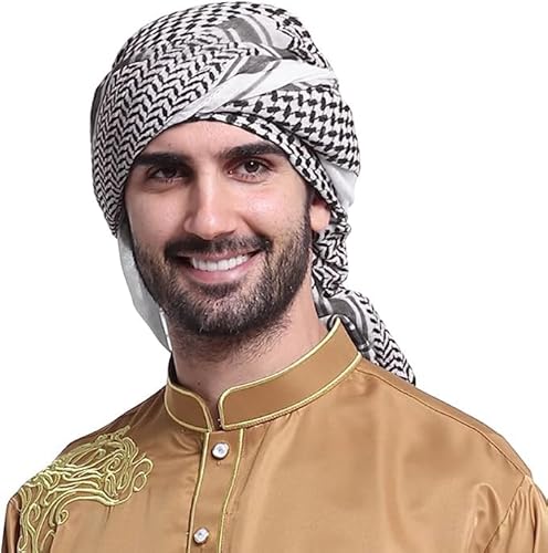 AYIDBE Shemagh Arabischer Schal für Herren Kaffiyeh aus dem Nahen Osten klassischer Turban Hijab Muslim mit Kopfband Bequem Wüstenschal Bandana Kopfbedeckung Atmungsaktiv, Schwarz, One size von AYIDBE