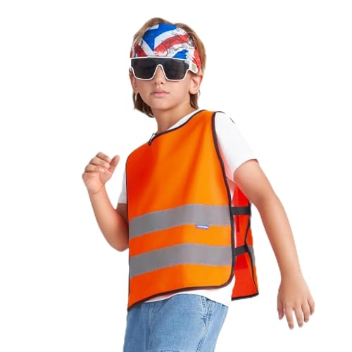 AYKRM Kinderwarnweste - Orange Leuchtweste für Kinder von 6-9 Jahren - Sicherheitsweste für Auto - Reflektorweste für mehr Sichtbarkeit im Dunkeln von AYKRM