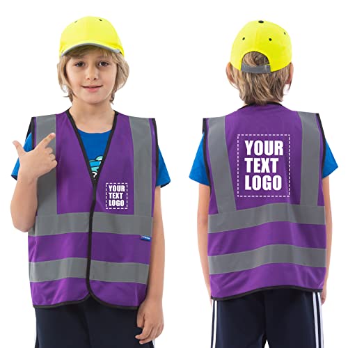 AYKRM Personalisierte bedruckbare Violett Warnweste für Kinder 6-9 Jahre Sicherheitsweste Schutz für Jungs Mädchen von AYKRM