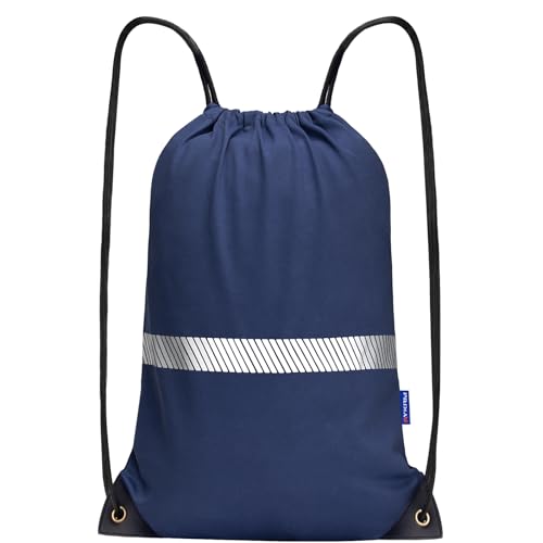 AYKRM Rucksack mit Kordelzug Marineblau Turnbeutel Sportbeutel Gym Bag Mit Aussentasche Verstellbar Tunnelzug Gymsack von AYKRM