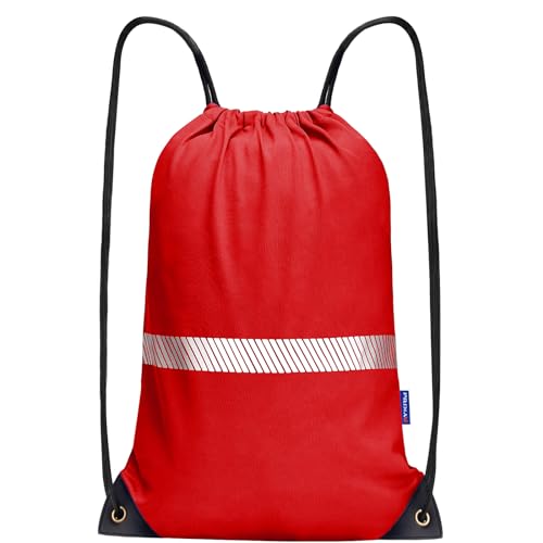 AYKRM Rucksack mit Kordelzug rot Turnbeutel Sportbeutel Gym Bag Mit Aussentasche Verstellbar Tunnelzug Gymsack von AYKRM