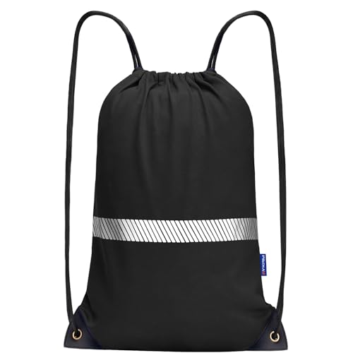 AYKRM Rucksack mit Kordelzug schwarz Turnbeutel Sportbeutel Gym Bag Mit Aussentasche Verstellbar Tunnelzug Gymsack von AYKRM