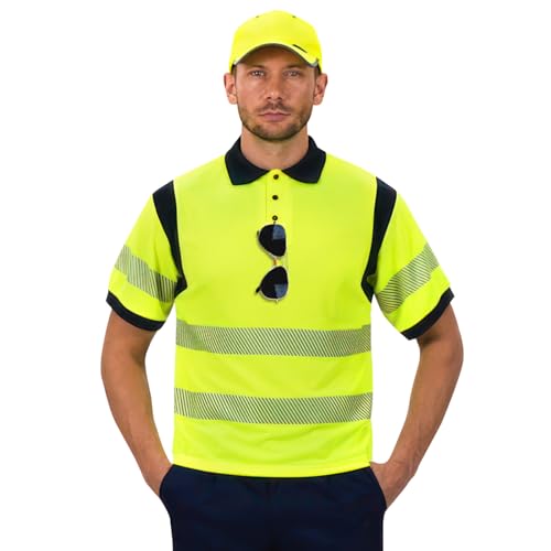 Sicherheits Arbeitskleidung Hoch Visability Warnschutz t Shirt Warnschutz Polo Herren Gelb von AYKRM