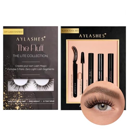 AYLASHES - DIY Wimpernextensions Starter Set THE FLUFF | 5 Paar Wimpern, Applikator, Wimpernkleber, Top Coat Sealer transparent, Lash Remover | Wimpern DIY Set für zu Hause | bis zu 7 Tage Halt AYLASHES - DIY Wimpernextensions Starter Set THE FLUFF | 5 Paar Wimpern, Applikator, Wimpernkleber, Top Coat Sealer transparent, Lash Remover | Wimpern DIY Set für zu Hause | bis zu 7 Tage Halt von Aylashes