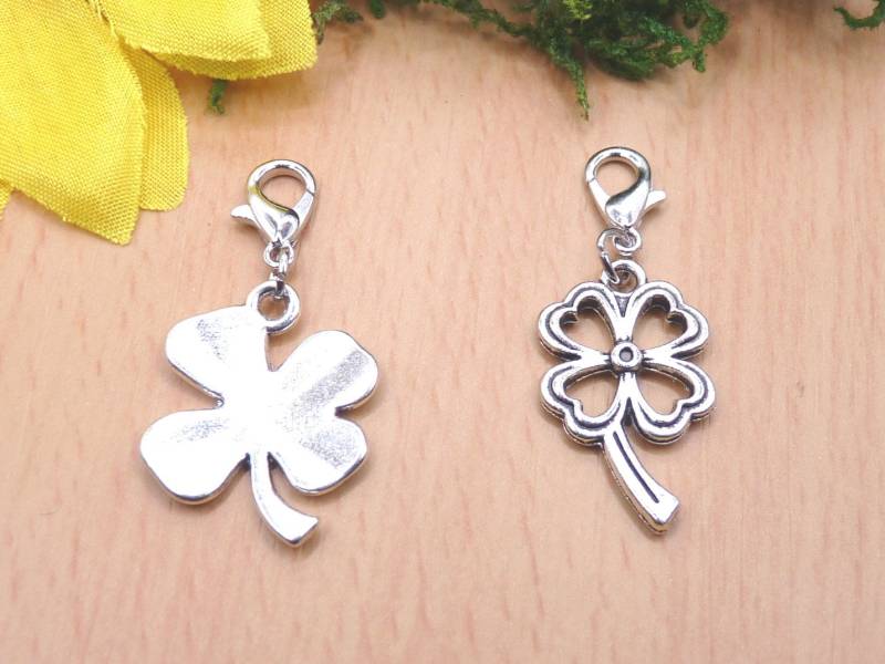 Klee, Kleeblatt, Anhänger Mit Karabiner, Silbern, Glücksbringer, Glücksklee, Elemente Verbinden Blatt, Vierblättriges Kleeblatt von AYLESSHOP