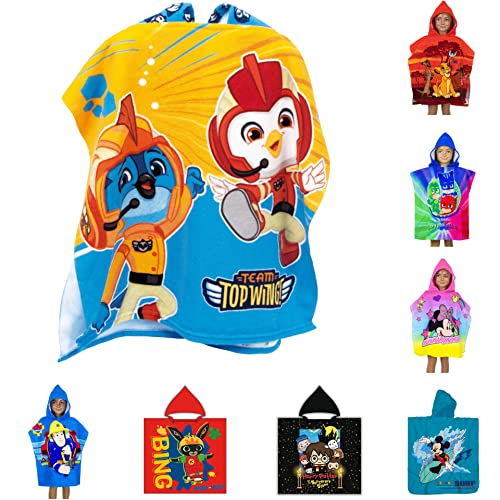 Kinder Bade-Poncho mit Kapuze, 55 x 110 cm, versch. Motive - König der Löwen, PJ Masks, Minnie Mouse, Cars, LOL Surprise, Top Wings, Sam Badeponcho Handtuch Bademantel Unisex Poncho (Top Wings) von AYMAX SPRL