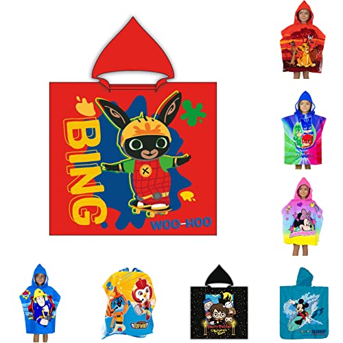 AYMAX SPRL Kinder Bade-Poncho mit Kapuze, 55x110cm, versch. Motive - König der Löwen, Harry Potter, PJ Masks, Batman, Minnie Mickey Mouse, Bing, Sam Badeponcho Handtuch Bademantel Poncho (Bing) von AYMAX SPRL