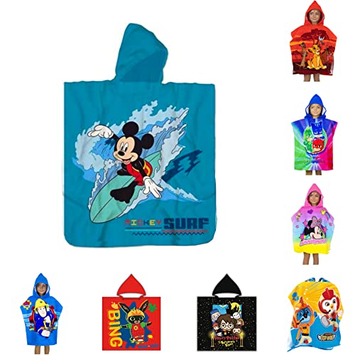 Kinder Bade-Poncho mit Kapuze, 55x110cm, versch. Motive - König der Löwen, Harry Potter, PJ Masks, Batman, Minnie Mickey Mouse, Bing, Sam Badeponcho Handtuch Bademantel Poncho (Mickey Mouse) von AYMAX SPRL