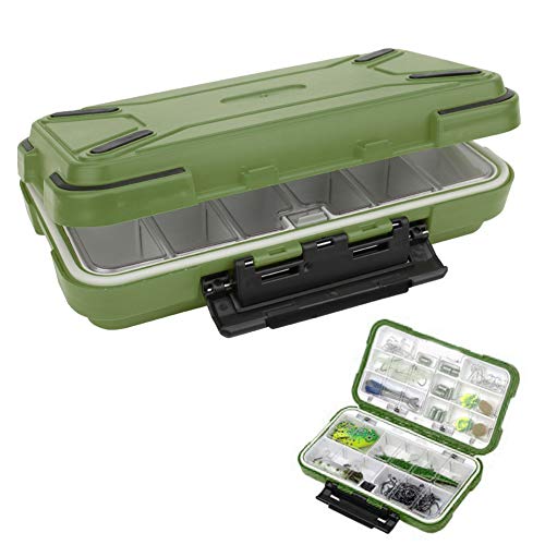 AYNEFY Einstellbarer Angelkasten Organizer mit Gummigürtel Wasserdichtes Design Transparenter Innerer Deckel Stoßdicht Flotter ABS -Material für Köderhaken Lures Accessoires (Green) von AYNEFY