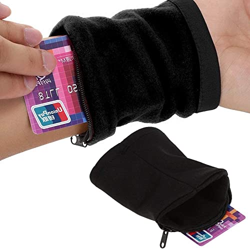 AYNEFY Handgelenktasche Outdoor Sport Running Armband Jogging Übung Gym Handgelenkband Tasche Doppelseitiges Armband Handgelenk Geldbörse mit Reißverschluss Schwarz 9 x 1cm von AYNEFY