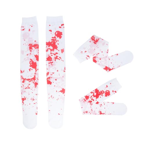 AYNKH 1 Paar Kinderstrumpfhosen Weiß und Rot Blutverschmiert Toddler Tights Halloween Halloween Blutige Socken Zombie Strumpfhose für Kinder Alter 7-12 Jahre von AYNKH