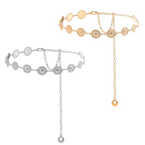 AYNKH 2 Stück Western Stil Metall Conch Taillengürtel (gold+silber), verstellbare böhmische Taillenkette, Damen Metall Gürtel, modisches Accessoire, geeignet für High-End Retro Kleider, Pullover von AYNKH