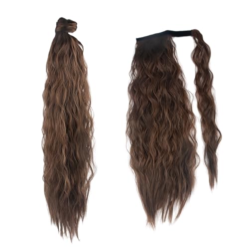 AYNKH 20Inch Wavy Ponytail Extension, Synthetisch Schwarz Braun Gold Curly Hair Extensions, Wiederverwendbares Klebeband Natürliche dicke Haarteile für Frauen Mädchen Täglich Party von AYNKH