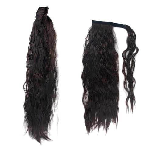 AYNKH 20Inch Wavy Ponytail Extension, Synthetisch Schwarz Braun Gold Curly Hair Extensions, Wiederverwendbares Klebeband Natürliche dicke Haarteile für Frauen Mädchen Täglich Party von AYNKH