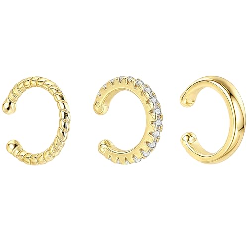 AYNKH 3 Paar Ear Cuffs Gold Ohrmanschetten Set für Damen Fake Pircing Helix Ohrringe Ohne Ohrloch Verstellbare Clip-On Ohrringe Knorpel Ohrschmuck von AYNKH