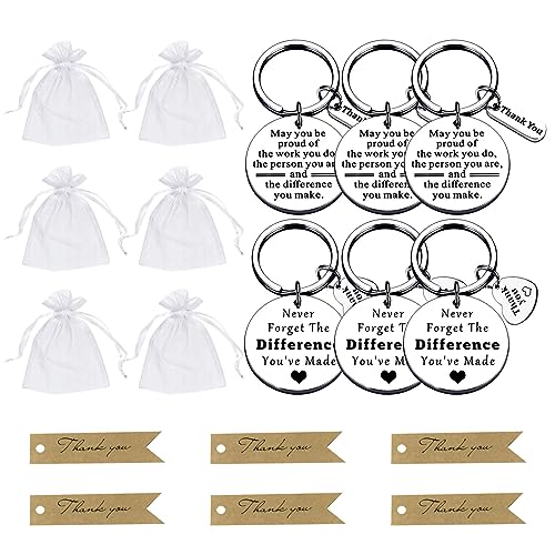 AYNKH 6 Sets Thank You Keychain Gifts, Bulk Appreciation Gifts Inspirational Keyring with Cards Bags for Coworkers Bosses Teachers, Party Birthday Wedding Christmas Farewell Gifts von AYNKH