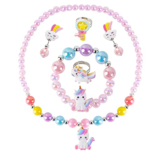 AYNKH 6pcs Licorne ensemble de bijoux, décoration de Fête Halloween Costume accessoires cadeau d'anniversaire, ensemble de bijoux pour enfants comprend collier, bracelet, boucles d'oreilles von AYNKH