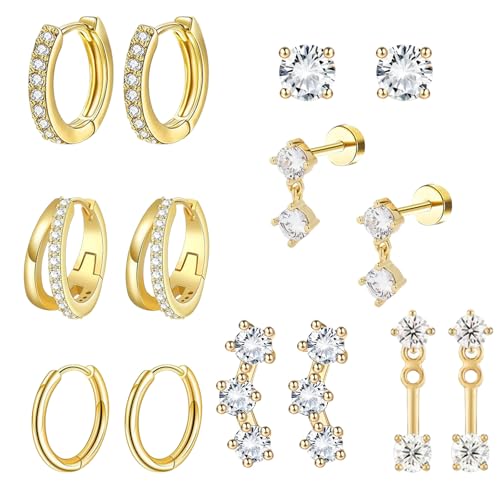 AYNKH 7 Paar kleine Ohrstecker für Frauen 14K vergoldet hypoallergen Huggie Ohrring Sets für mehrere Piercing zierlich Ohrring Stacks niedlich Knorpel Schmuck trendige Geschenke von AYNKH