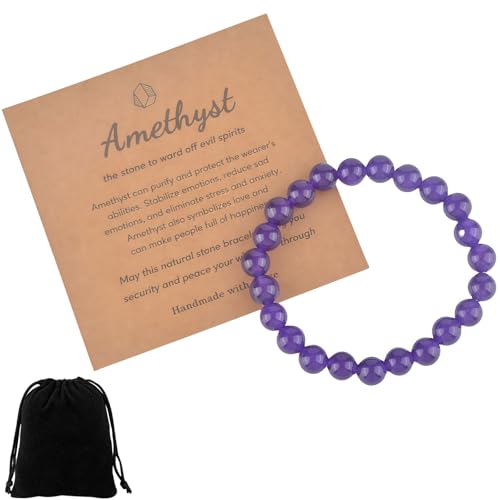 AYNKH Damen-Armband, 8 mm, heilender Kristall, Amethyst, Reinigungsfähigkeit, um die Stimmung zu stabilisieren, um Angst zu beseitigen, Schmuckgeschenk von AYNKH