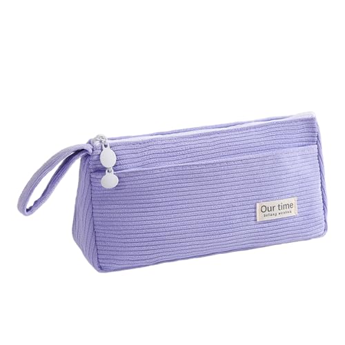 AYNKH Pencil Case,Corduroy Fabric Pencil Case Federmäppchen aus geripptem Samt,Pencil Bag Large Capacity Stationery Bag for Gift Office Middle School College Student Girls Gift (Purple) von AYNKH