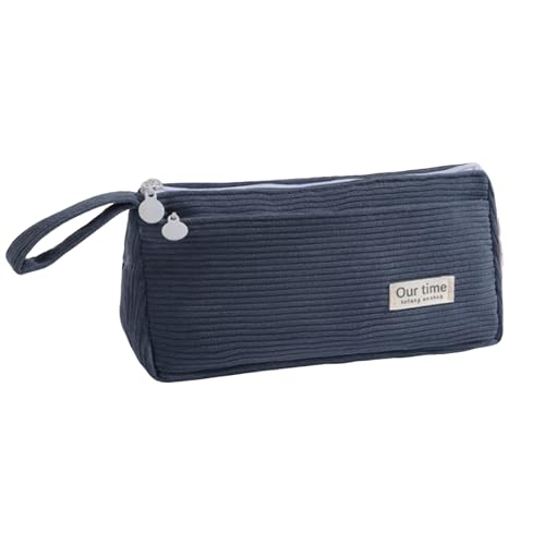 AYNKH Pencil Case,Corduroy Fabric Pencil Case Federmäppchen aus geripptem Samt,Pencil Bag Large Capacity Stationery Bag for Gift Office Middle School College Student Girls Gift (Blue Dark) von AYNKH