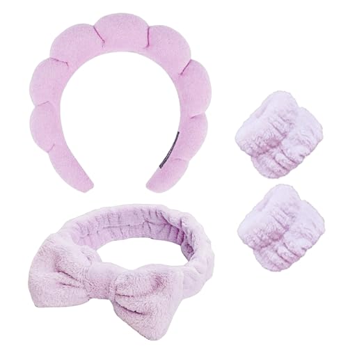 AYNKH 4 Pcs Spa Stirnband Armband Set mit Schwamm weichem Frottee, Make-up Hautpflege Anti-Rutsch-Stirnband, Geeignet für Frauen und Mädchen von AYNKH