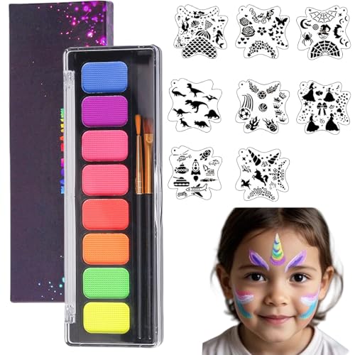 AYNKH Gesichtsmalset für Kinder und Erwachsene, Regenbogenfarbpalette mit 8 wiederverwendbaren Modellen, Körperfarbe für Bühnen-Make-up, Karneval, Weihnachten, Halloween von AYNKH
