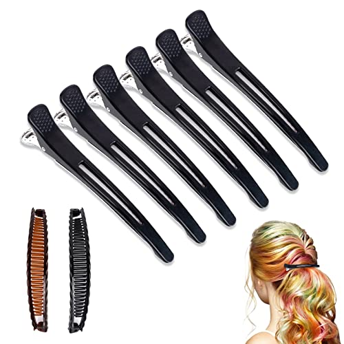 AYNKH Haarnadel Kombination, 6pcs Professionelle Haarspangen 2pcs Lange Bananen Haarspangen Set für Frauen Mädchen, rutschfeste No-Trace mit Silikonband von AYNKH
