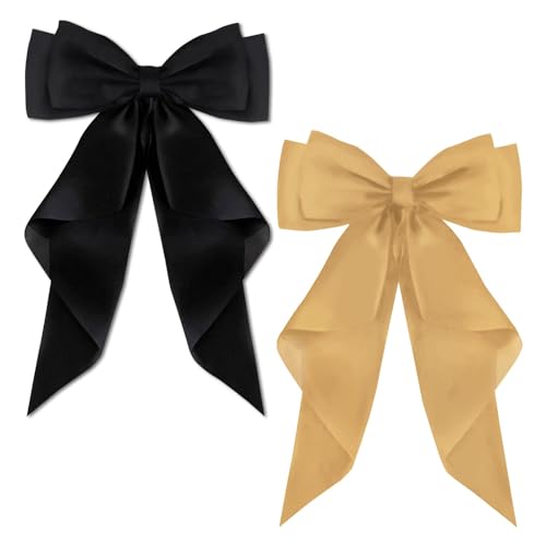 AYNKH Haarspangen mit großer Schleife und langem seidigem Satin, einfarbig, französische Haarspange, schlichtes Accessoire für Damen und Mädchen, 2 Stück von AYNKH
