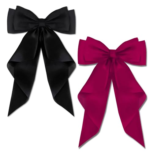 AYNKH Haarspangen mit großer Schleife und langem seidigem Satin, einfarbig, französische Haarspange, schlichtes Accessoire für Damen und Mädchen, 2 Stück von AYNKH