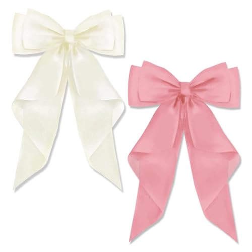AYNKH Haarspangen mit großer Schleife und langem seidigem Satin, einfarbig, französische Haarspange, schlichtes Accessoire für Damen und Mädchen, 2 Stück von AYNKH