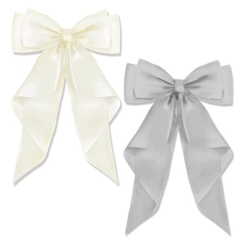 AYNKH Haarspangen mit großer Schleife und langem seidigem Satin, einfarbig, französische Haarspange, schlichtes Accessoire für Damen und Mädchen, 2 Stück von AYNKH