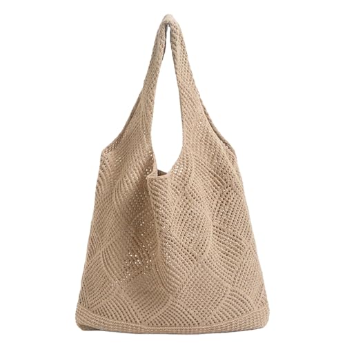 AYNKH Häkeln Tote Tasche, braune Strand Mesh Tote, Stricken Schultertasche Boho Casual Handtasche für Frauen Mädchen von AYNKH