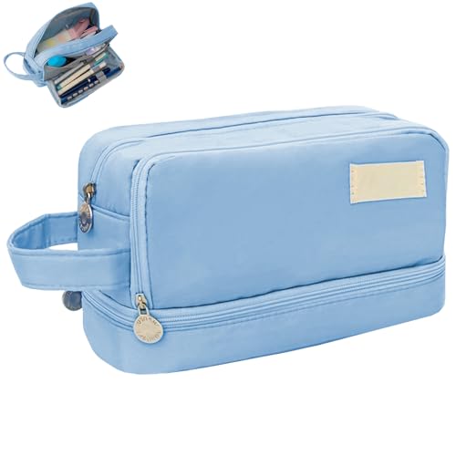 AYNKH Hellblau Große Federmappe, Schreibwaren Organizer, Reißverschluss Glatte Federmappe,Etui Schule, Langlebig Federmappe, Schreibwaren Veranstalter, Schule Geschenk Pencil Case, Unisex von AYNKH