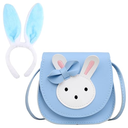 AYNKH Mädchen-Umhängetasche, Kuriertasche, Leder-Handtasche, Mini-niedlicher PU-verstellbarer Schultergurt, Handtasche, Kinder-Hasenohren-Stirnband, Hasenohren, Stirnbänder für Mädchen, von AYNKH