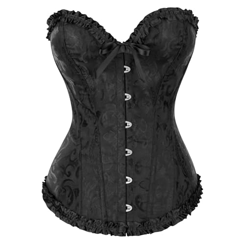 AYNKH Korsett Damen mit Schleife Spitzenrand Design Imperial Court Korsett Satin Blumenmuster für Hochzeitskleid Body Shaping Tanzen Party, Schwarz , XL von AYNKH