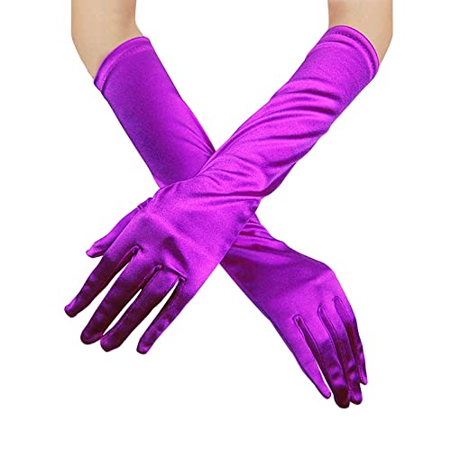 AYNKH Lange Ellenbogen-Satin-Handschuhe, Kostüm, Hochzeit, Abschlussball, Oper, Abend, 1920er-Jahre, dehnbar, Party-Handschuh für Damen, Purple, Einheitsgröße von AYNKH